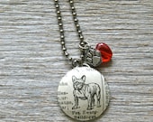 Bulldog Dog- Altered Vintage Glass Watch Crystal Pendant Necklace - Recycled Upcycled