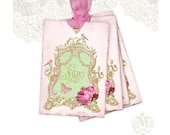 French Gift Tags, Pink Roses, Shabby Chic, Merci, Thank you, Butterfly, Ornate frame, Cupid, Pink, Gift wrap