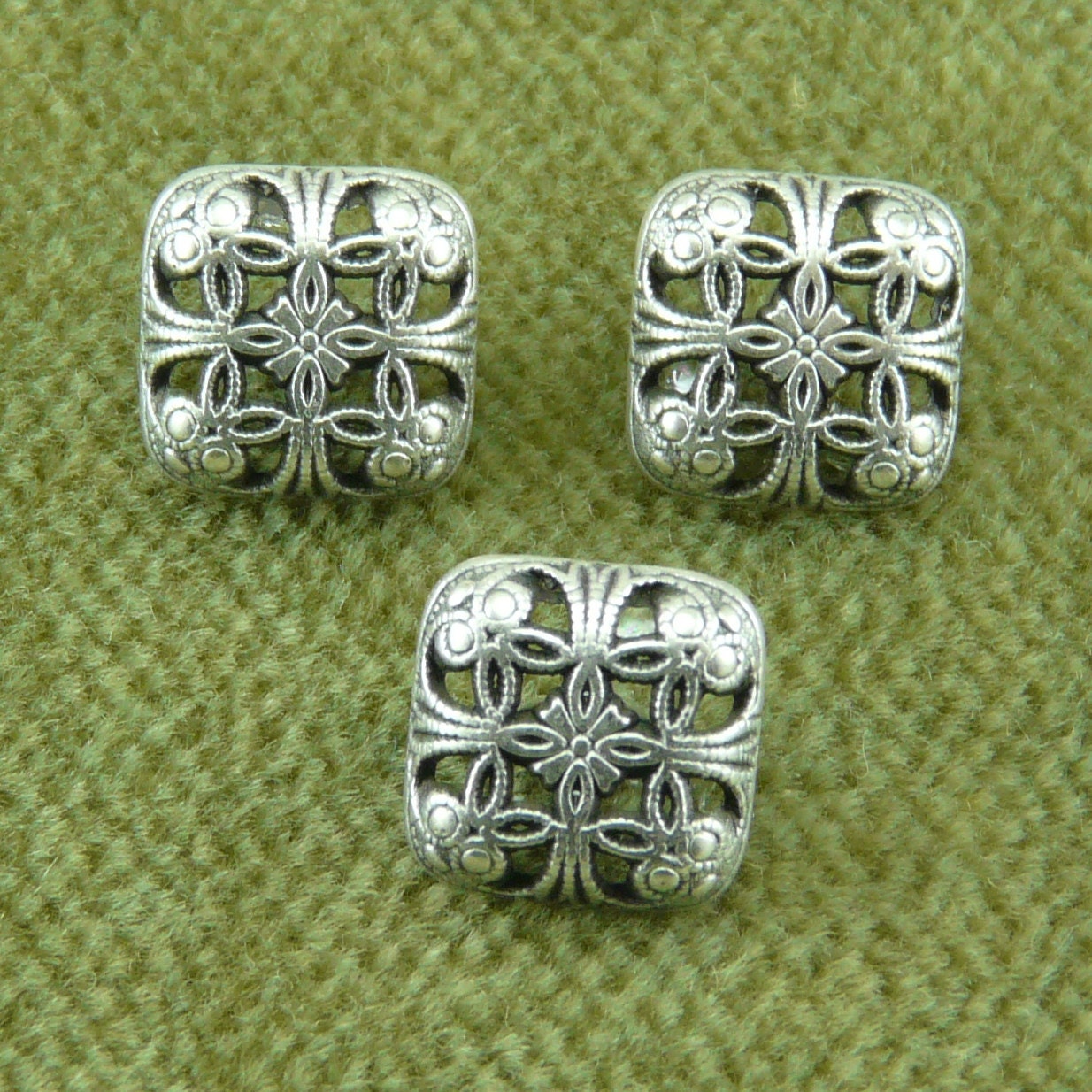 3/4"  Filagree Square Antique Silver Button with Open Work    (A 11)