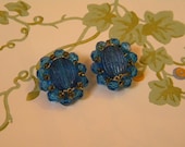Blue Bead Cluster Vintage Earrings