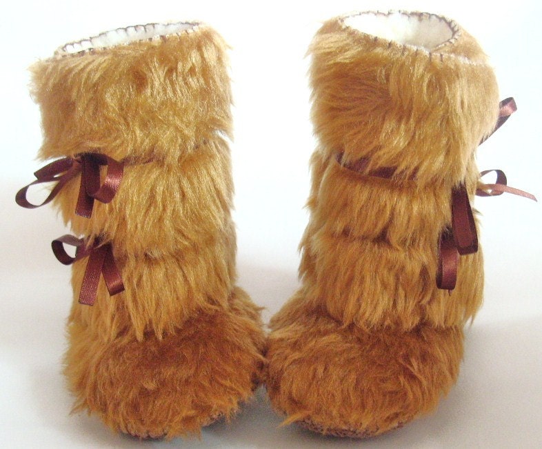 As seen on The Ultimate Baby Shower Gift by Cool Mom Picks-Beige Faux Fur and Sheepskin Winter Baby Boots Mukluk Style