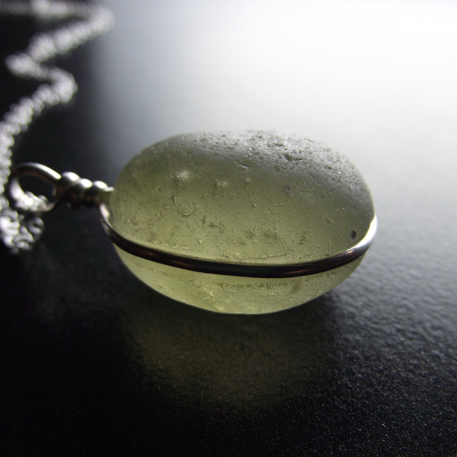 Sea Glass Jewelry - Wire Bezel Set Necklace - A Little Bit of the Bubbly