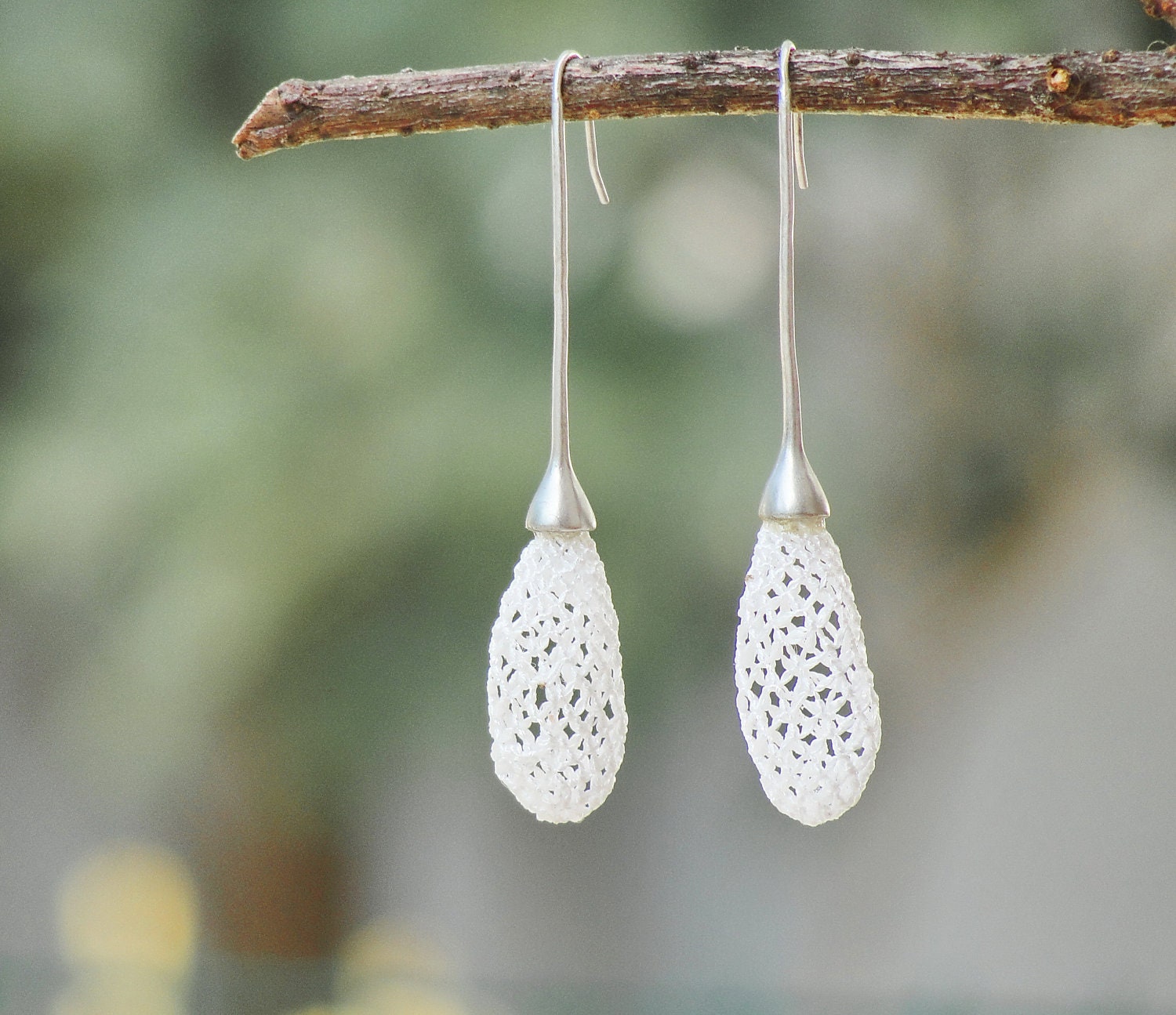 Seed Pod Earrings - Silver plated with Needle lace - The Organics Collection