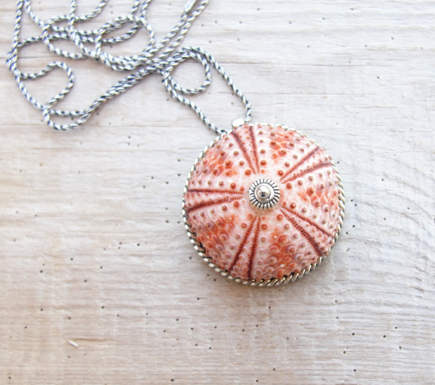 Pink Sea Urchin Sterling Silver Necklace