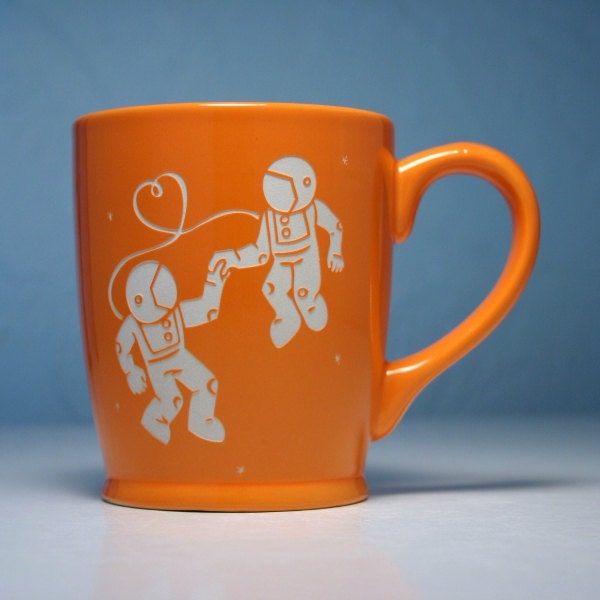 Astronaut Love Mug - Tangerine Orange - large ceramic space coffee cup