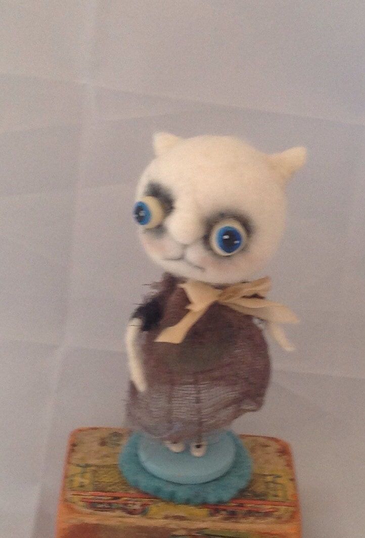 Little white kitty ooak art doll