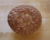 Home, Decor, Crochet Lace Stone, Table Decoration, Woodland, Nature, Handmade, Original, Soft Brown Thread with Light Brown Stone