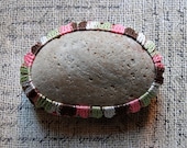 Art, Mixed Media, Crochet Lace Stone, Tribal, Original, Handmade, Table Decoration, Art Object, Collectible, Brown, Green, Peach, Beige