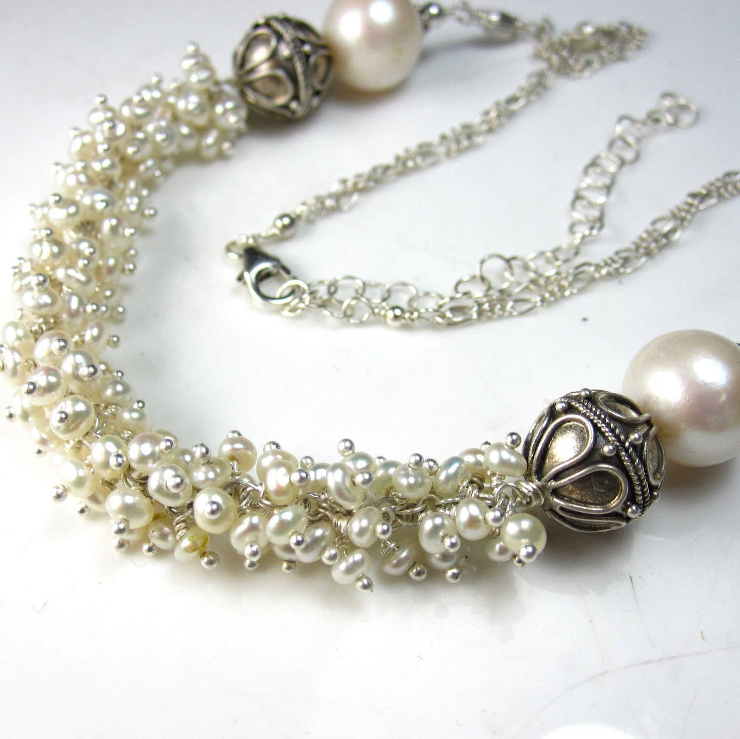 Pretty in White Necklace - Freshwater Pearl and Bali SIlver