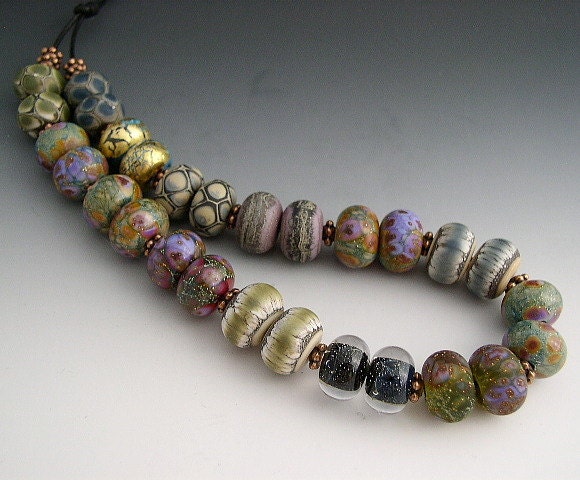 Naos Glass - One of Each Bead Pair Mega Set - Artisan Glass Beads Handmade Lampwork Beads SRA Made To Order - 22k Gold Lilac Teal Mustard
