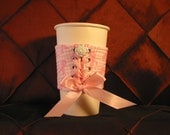 Coffee Corset  (a cozy fabric cuff) - Pink Ribbons for Awareness