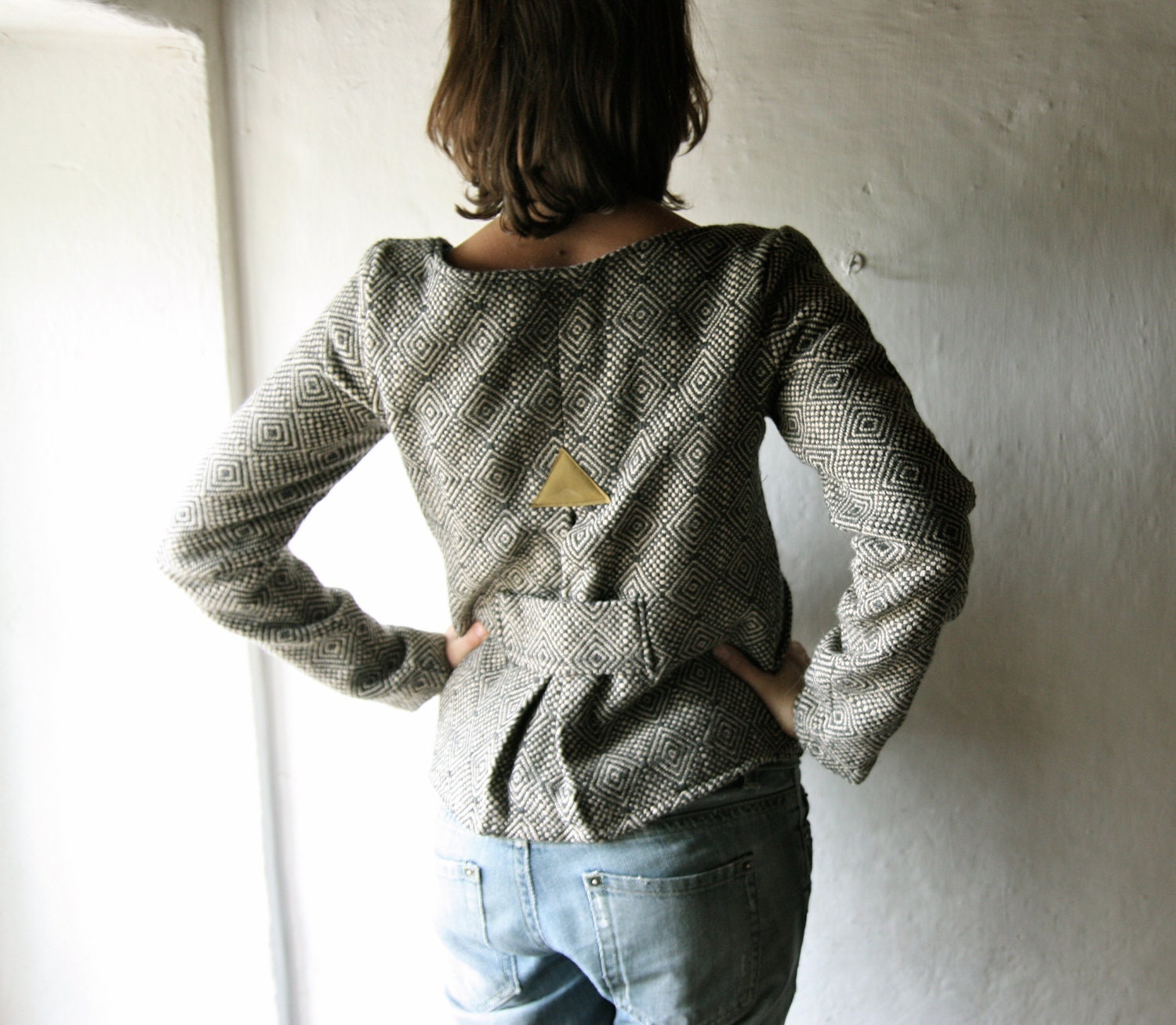 Womens jacket -Grey woven Coat in Wool - womens winter clothes outerwear