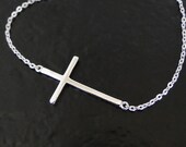 Kelly Ripa Sideways Cross Necklace - Sterling Silver, Small, Thin And Sleek