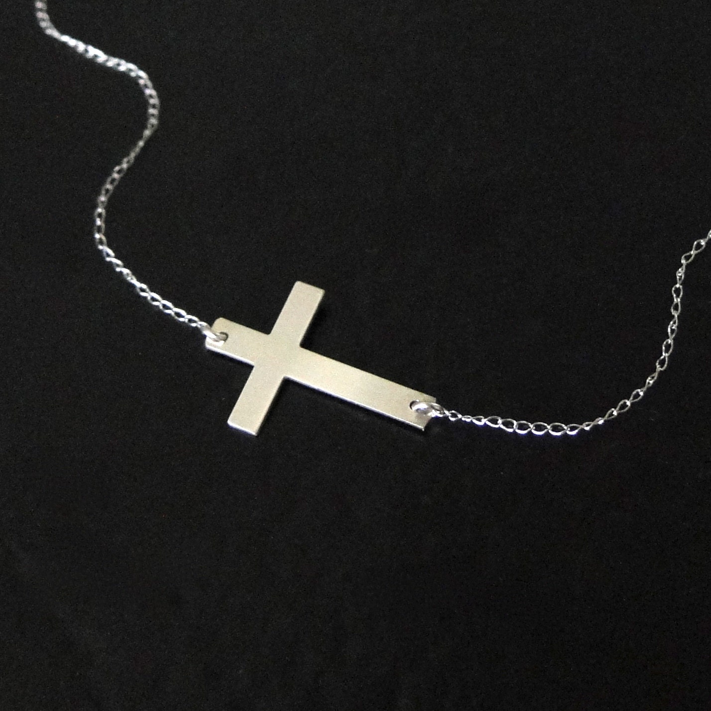 RESERVED - 14K SOLID Gold Small Sideways Cross Necklace - White Gold, Handcrafted by Theresa Mink