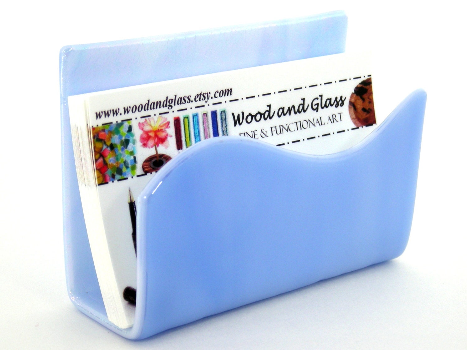 Business Card Holder / Fused Glass / Art Glass / Stained Glass - Sky Blue