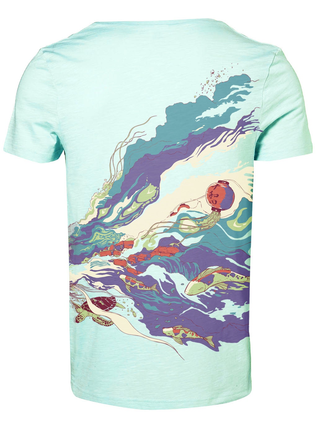 Grafitti tee, Ocean shirt, turtle tee, koi shirt, Japanese, Blue tee Available S M L