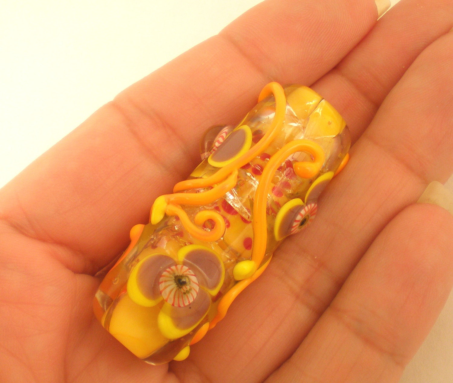 MonaRaeBeads Cracked Pansy Lampwork Glass Focal Bead