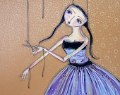 Note Cards puppet marionette strings deco fashion women original art painting stationary