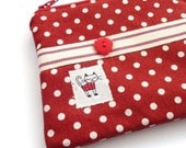 Cute cat coin purse in red polka dot linen