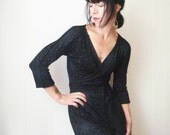Somewhere In the Night - Made to Order - iheartfink Handmade Hand Printed Womens Artistic Black on Black Wrap Dress