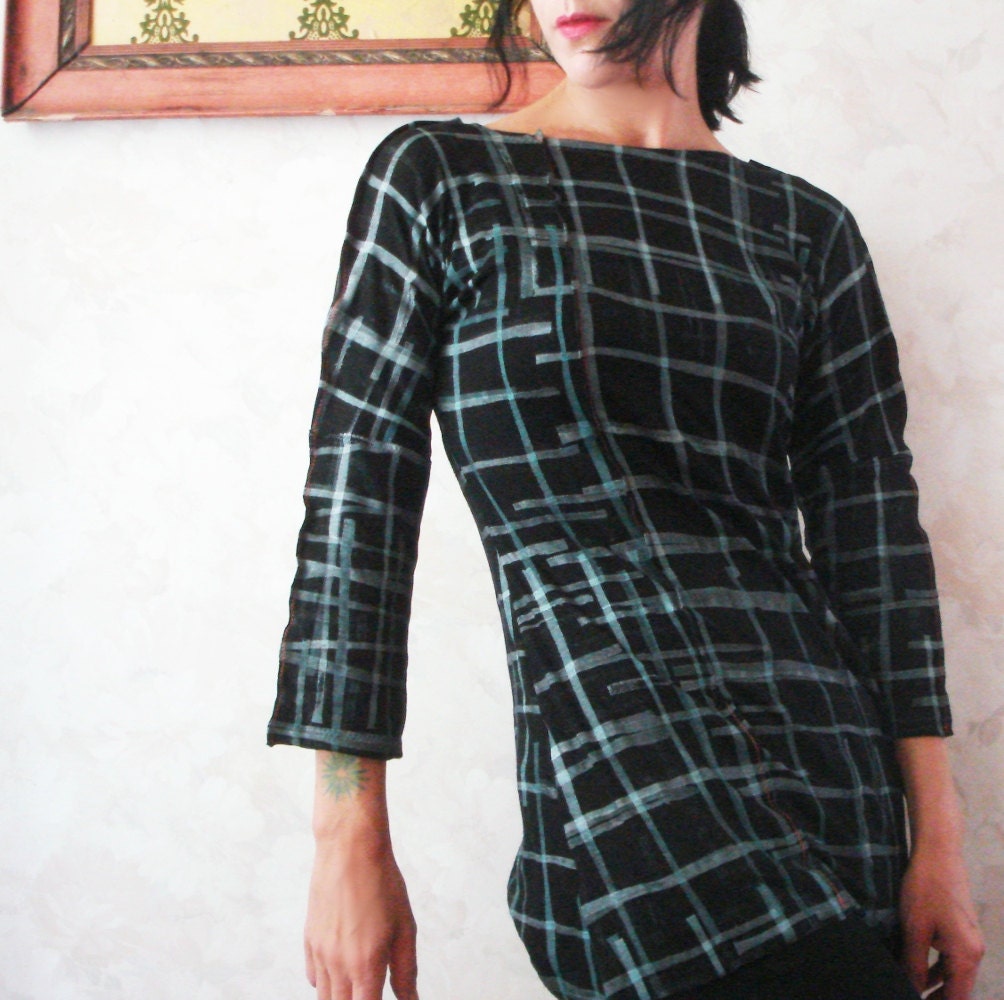Changing Fate - iheartfink Handmade Hand Printed Plaid Reversible Long Top