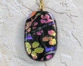 Dichroic Floral Glass Pendant Gold Black Pink Oval SALE