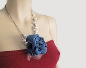 Bridesmaids Pearl Necklace,  Indigo Blue Corsage Necklace, Wedding Necklace ,Beach Weddings,  SHARON