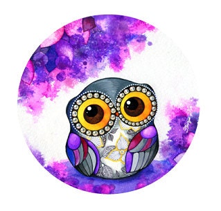 Owl in Purple Blossoms - Pocket Mirror - Cute Gift for Little Girl Party Baby Shower