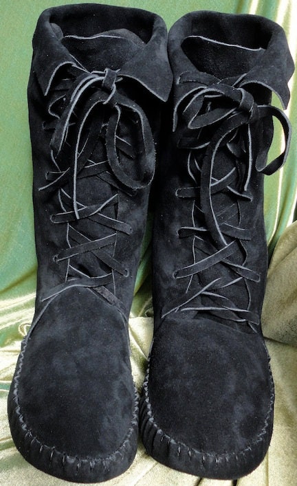 Elf Boots/ handmade moccasins Black Mid calf 11 inch high ORDER YOUR SIZE