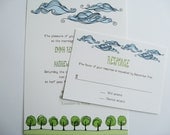 Nature Wedding Invitations - Clouds, Trees, Grassy Theme - Outdoor Wedding Invitation
