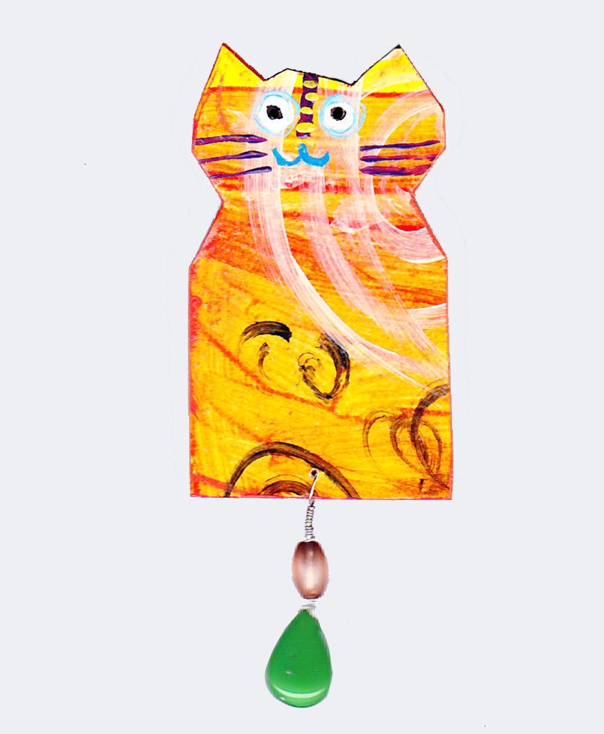 collaged paper cat pin