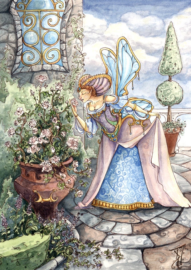 Fairy in a Garden of Roses, 11x14" Print