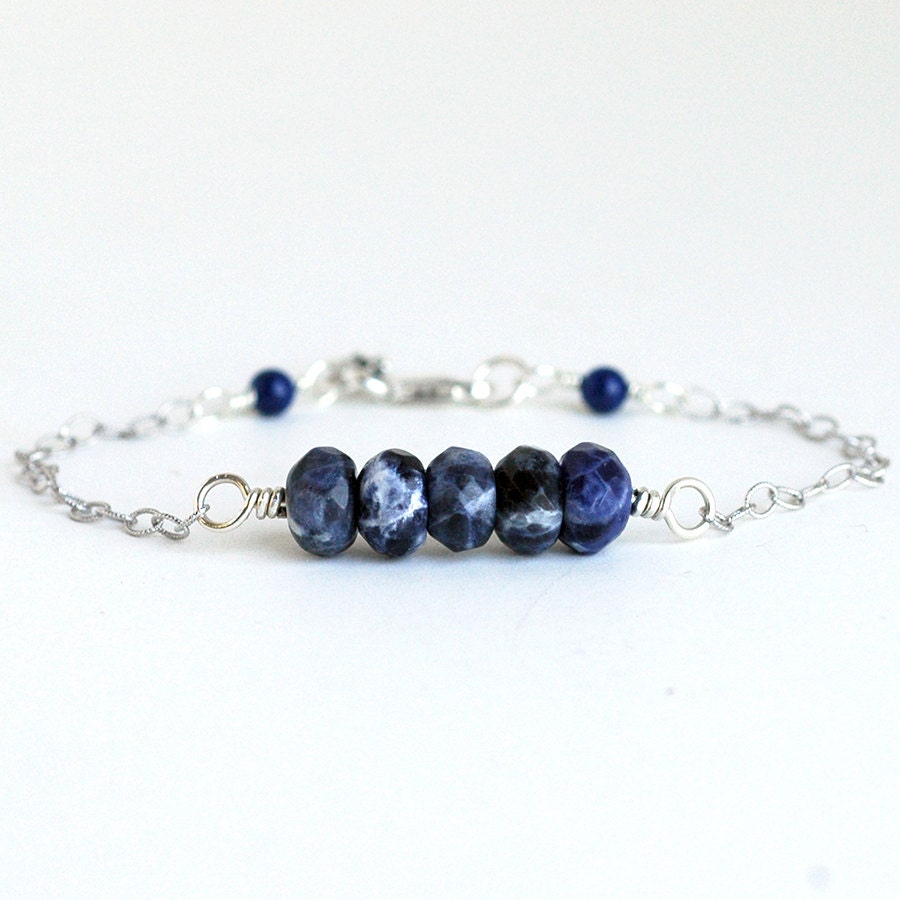 Blue Lapis Gemstone Candy Bracelet - Recycled Sterling Silver Chain - Simple Modern Delicate Handmade Jewelry perfect for layering
