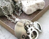 Owned Stamped Metal Handcuff Necklace, nickel silver disc with silver plated chain, choose your own metal