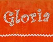 Personalized Large Orange Velour Beach Towel with Rick Rack or Ribbon