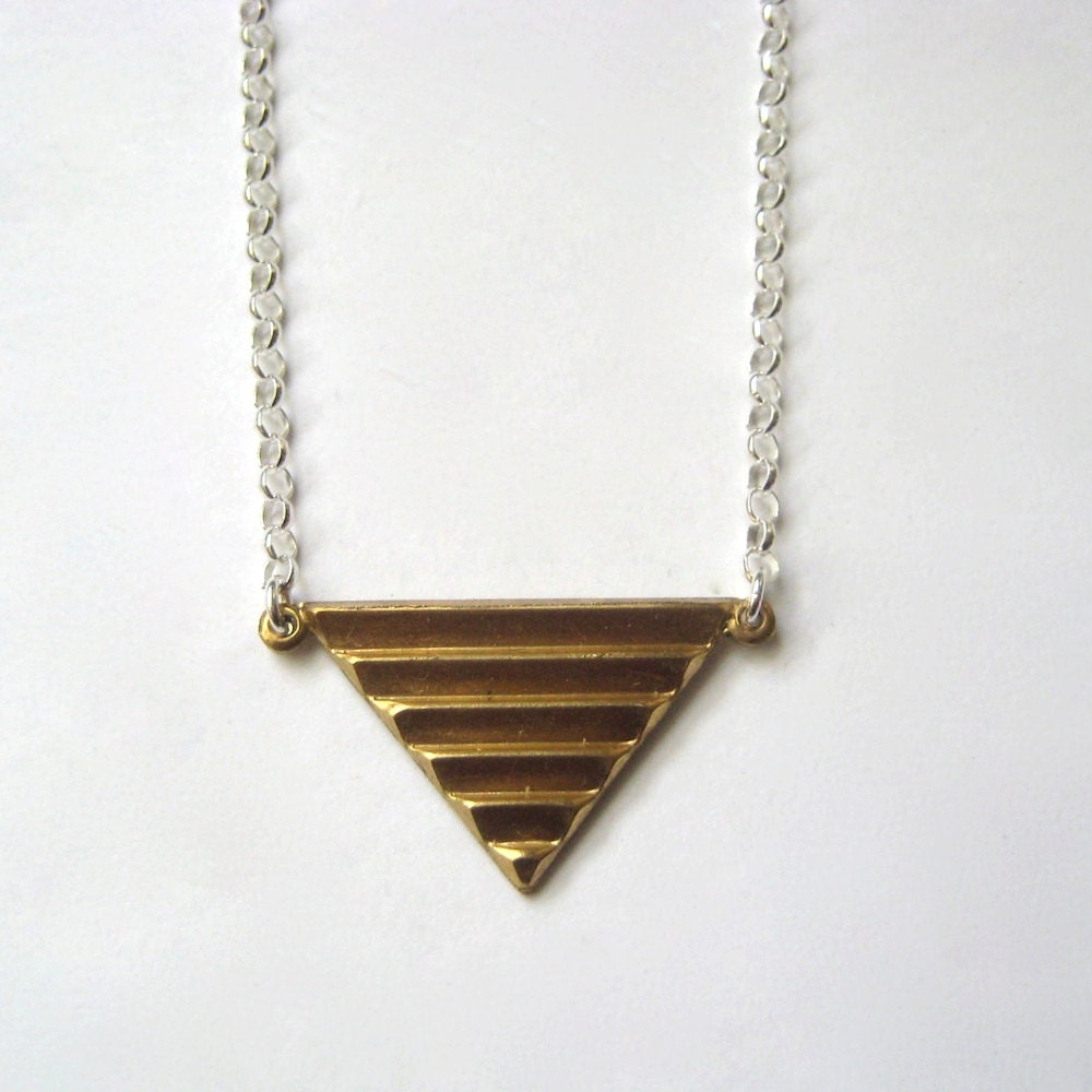 Brass Geometric Jewelry, Brass Triangle Necklace, Modern Minimal Jewelry, Mixed Metal Jewelry - juliegarland