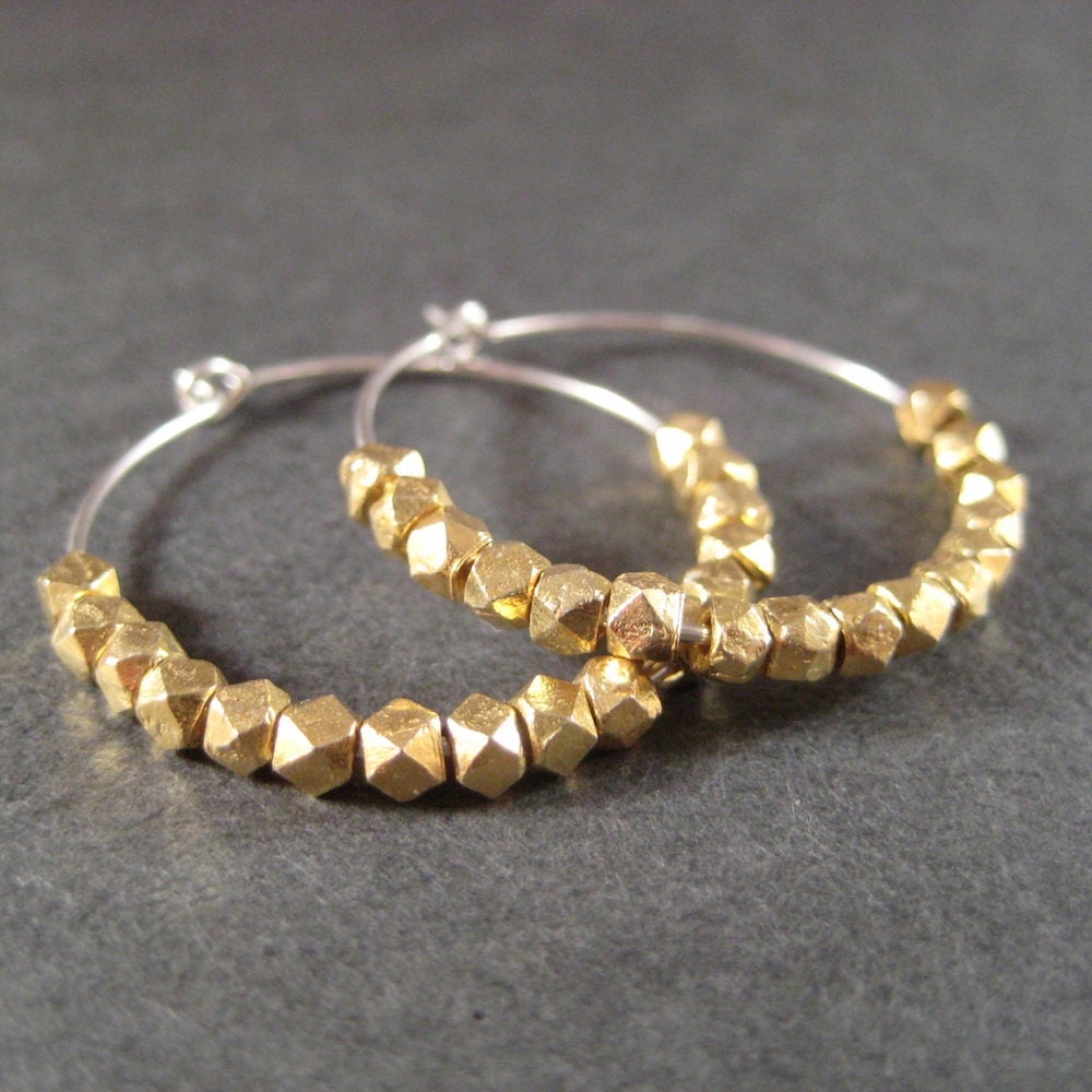 Vermeil Hoop Earrings, Gold Nugget Hoop Earrings, Sterling Silver Hoops, Geometric Faceted, Minimal Jewelry, Modern Jewelry