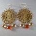 Gemstone Brass Filigree Earrings, Faceted Citrine Chalcedony Big Brass Filigree Earrings
