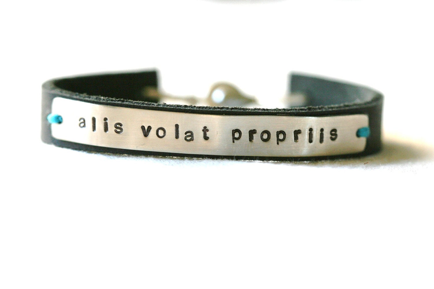 She Flies With Her Own Wings...Bracelet...Latin...Encouragement...Handstamped...Modern...Free Shipping
