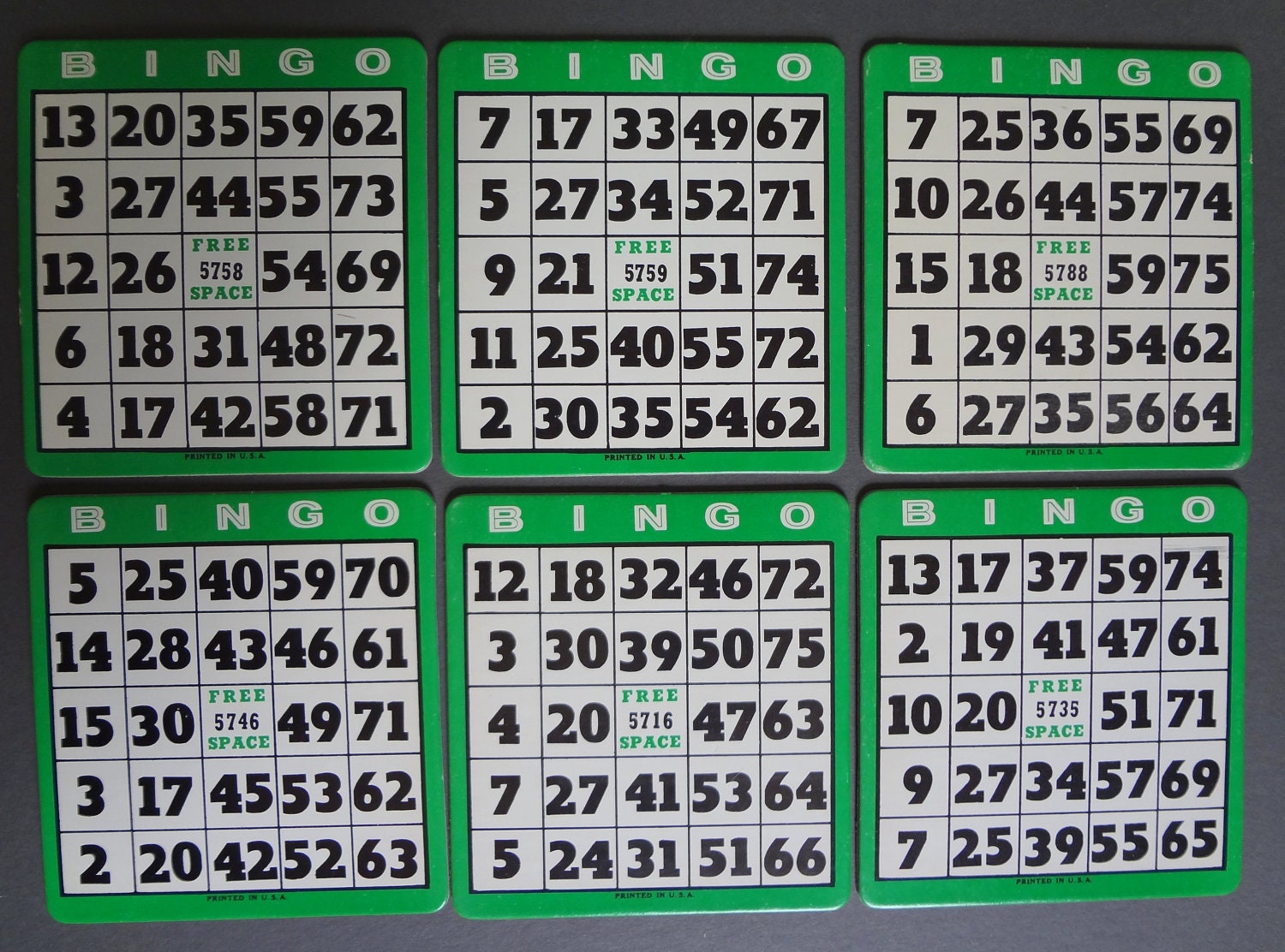 6 Vintage Bingo Cards