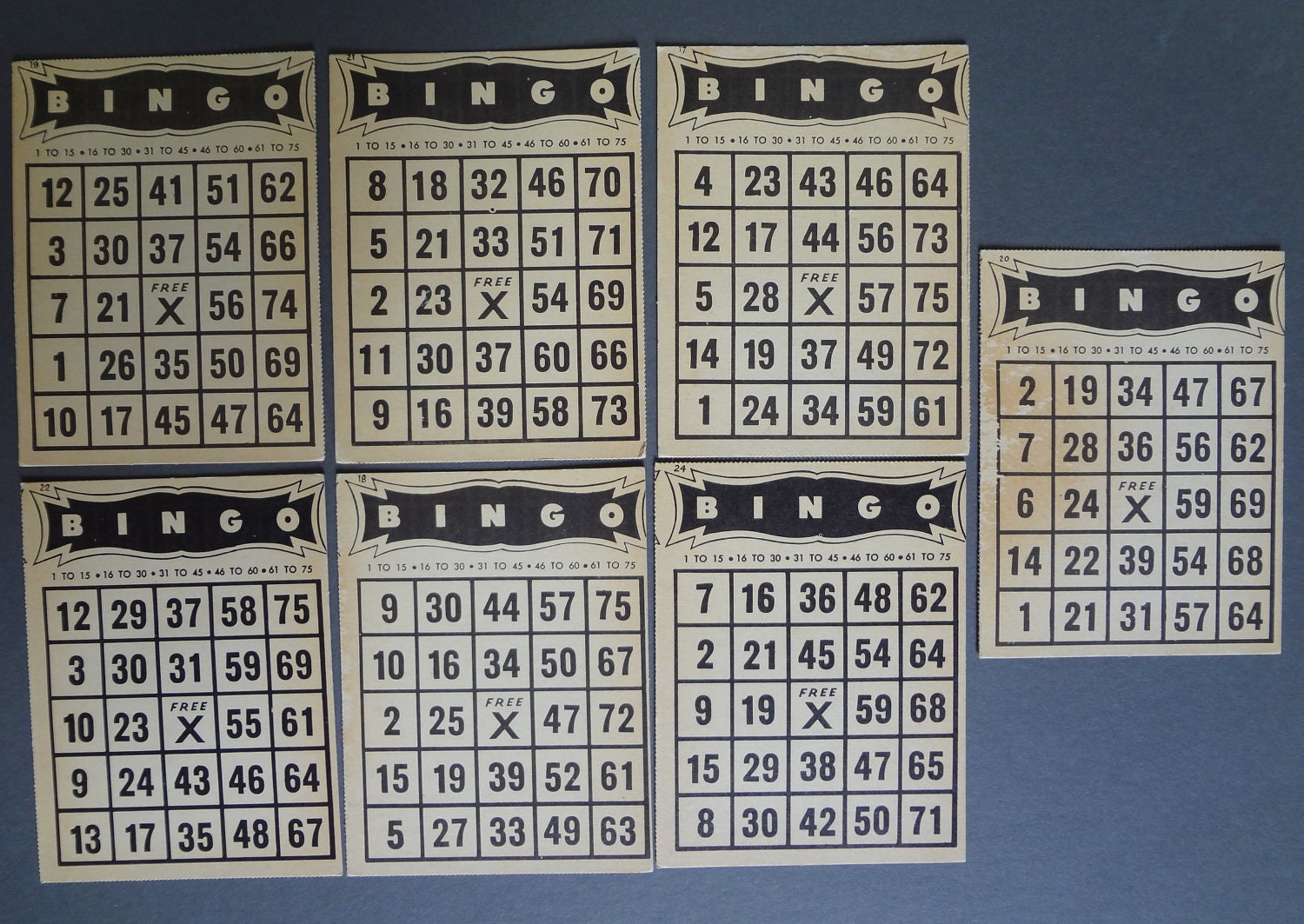 7 Vintage Bingo Cards