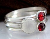 rainbow moonstone red garnet sterling silver stacking rings size 7.5