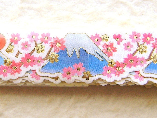 Mount Fuji Stickers Japanese Happy New Year Washi Paper Sticker Tape Cherry Blossoms