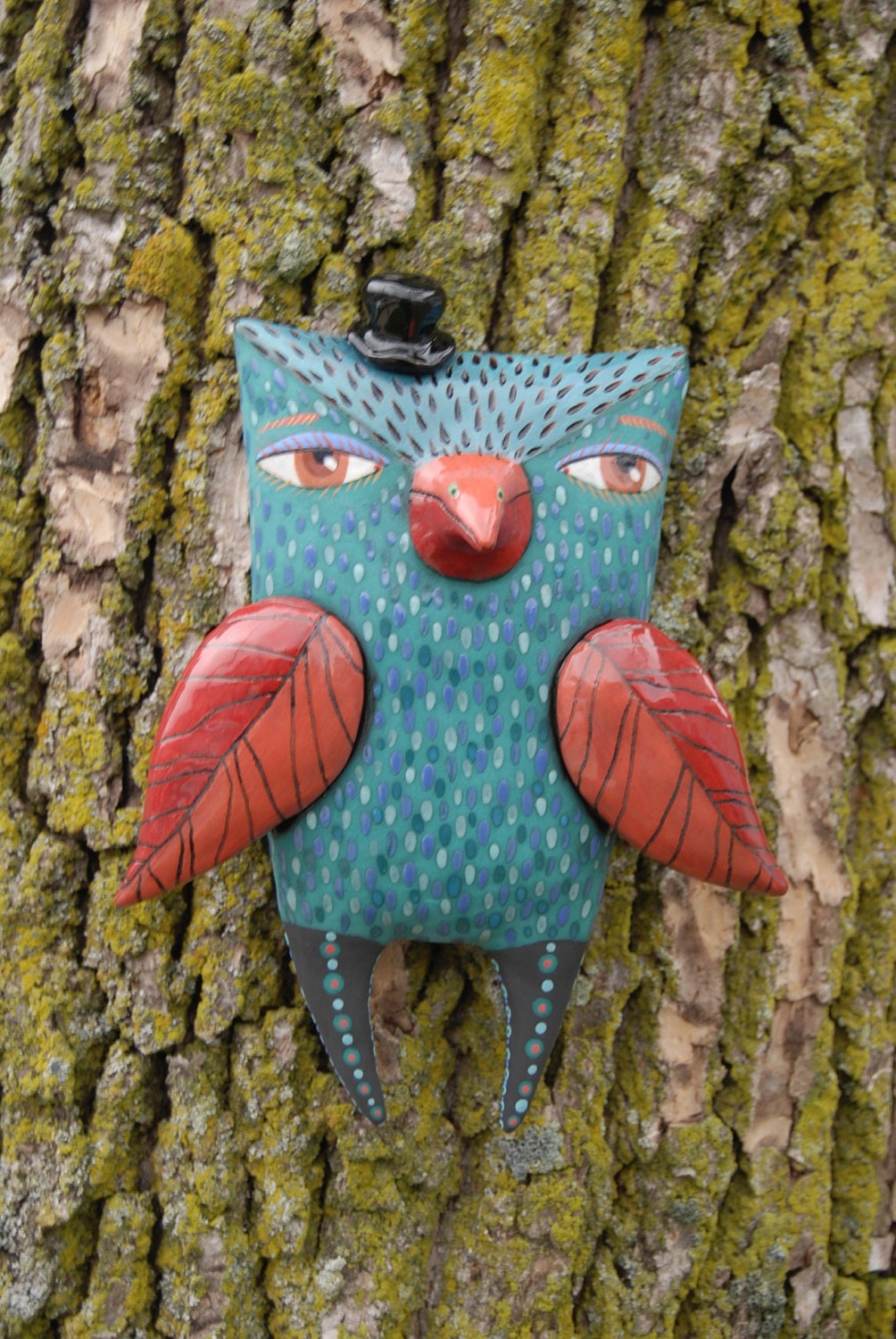 Teal Owl with Red Wings