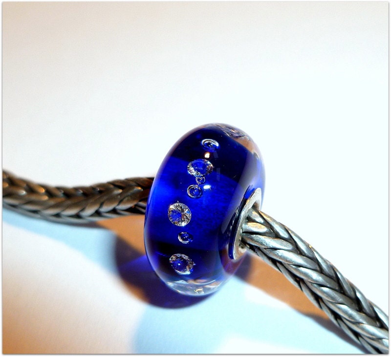 Luccicare Lampwork Bead - Cobalt Diamonds - Lined with Sterling Silver