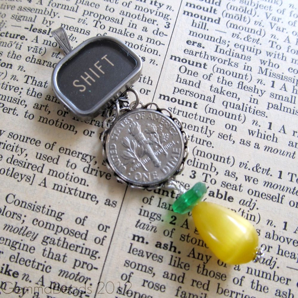 PEAR, a DIME, SHIFT - Vintage Typewriter Key Double Pendant