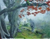 Irish Wolfhounds in The Mist Pet Portraits Original Watercolor on Canvas U Provide Picture or Idea 9 x 12 inch by Pigatopia