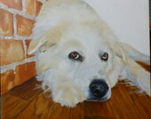 Memorial Pet Portrait Great Pyrenees Original Oil on Stretched Canvas Portraits 10 x 10 inch Made to Order by Pigatopia