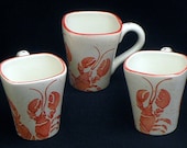 Mugs. Lobster Mugs. Red. Sea. Maine. Coffee. 14 oz. Handmade by Sara Hunter Designs