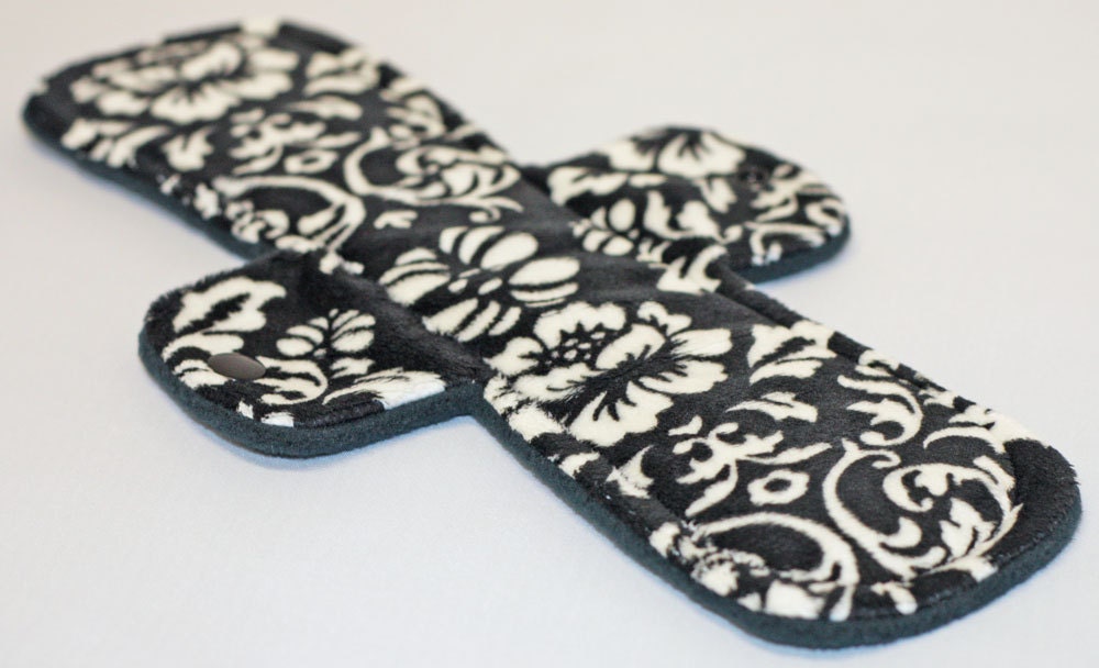 10 Inch Black and White Damask Minky Heavy Pad with Fleece Back - Original Width